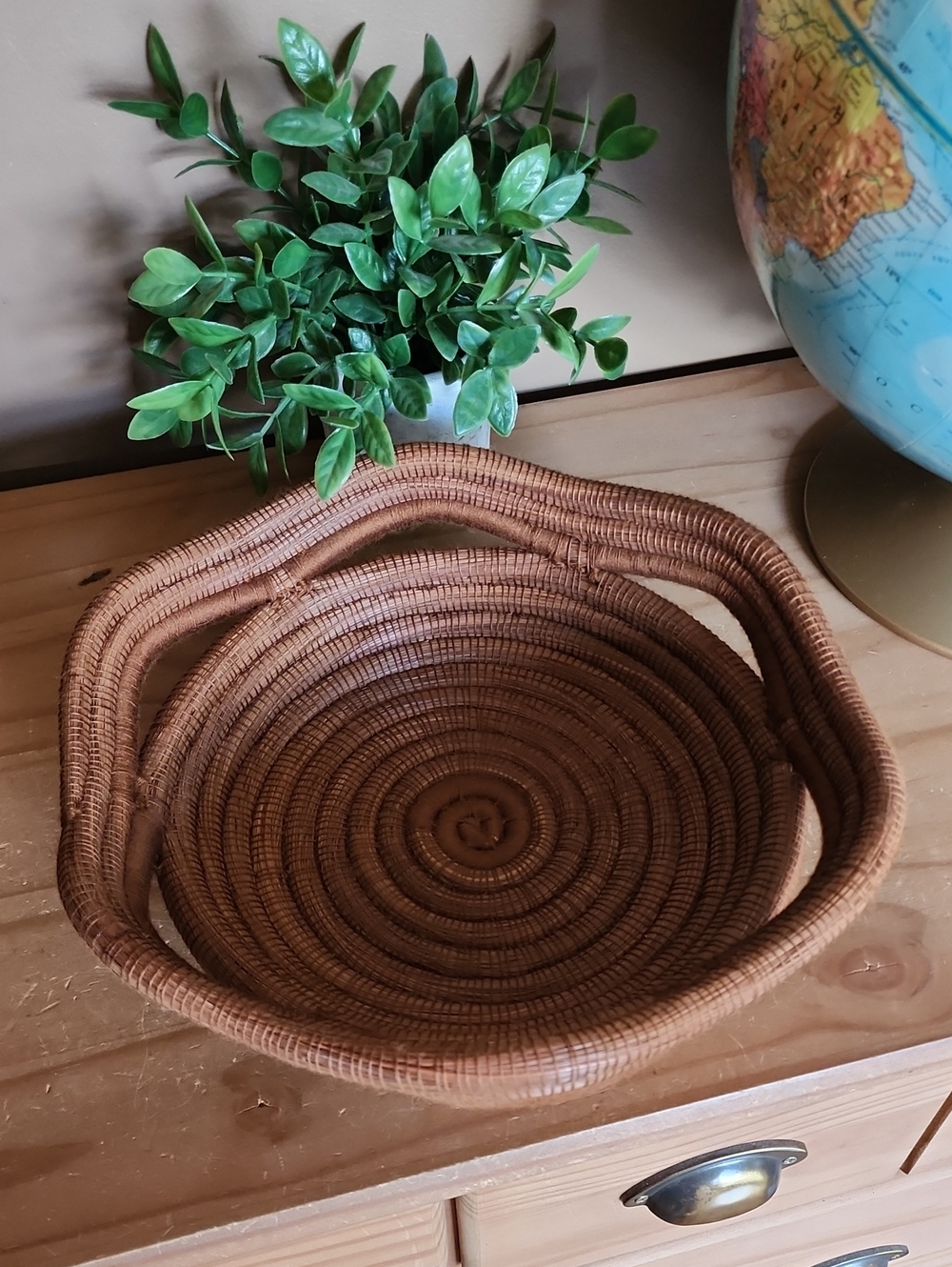 Vintage Folk Art Hand Woven Coil Basket Bowl Nicaragua